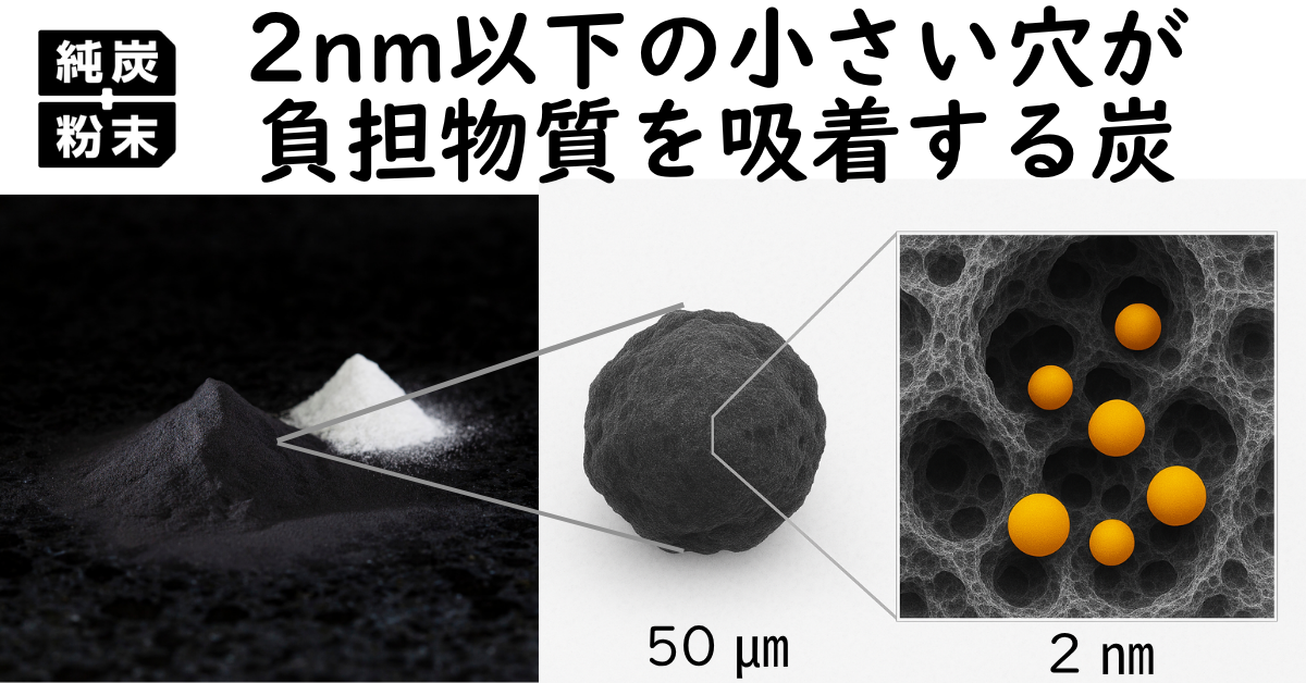 ヒト用吸着炭の純炭粉末のイメージ